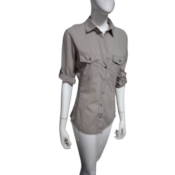 James Perse Womens 3 Large Roll Tab Contrast Panel Luxury Prep Old Money Shirt - Picture 2 of 13